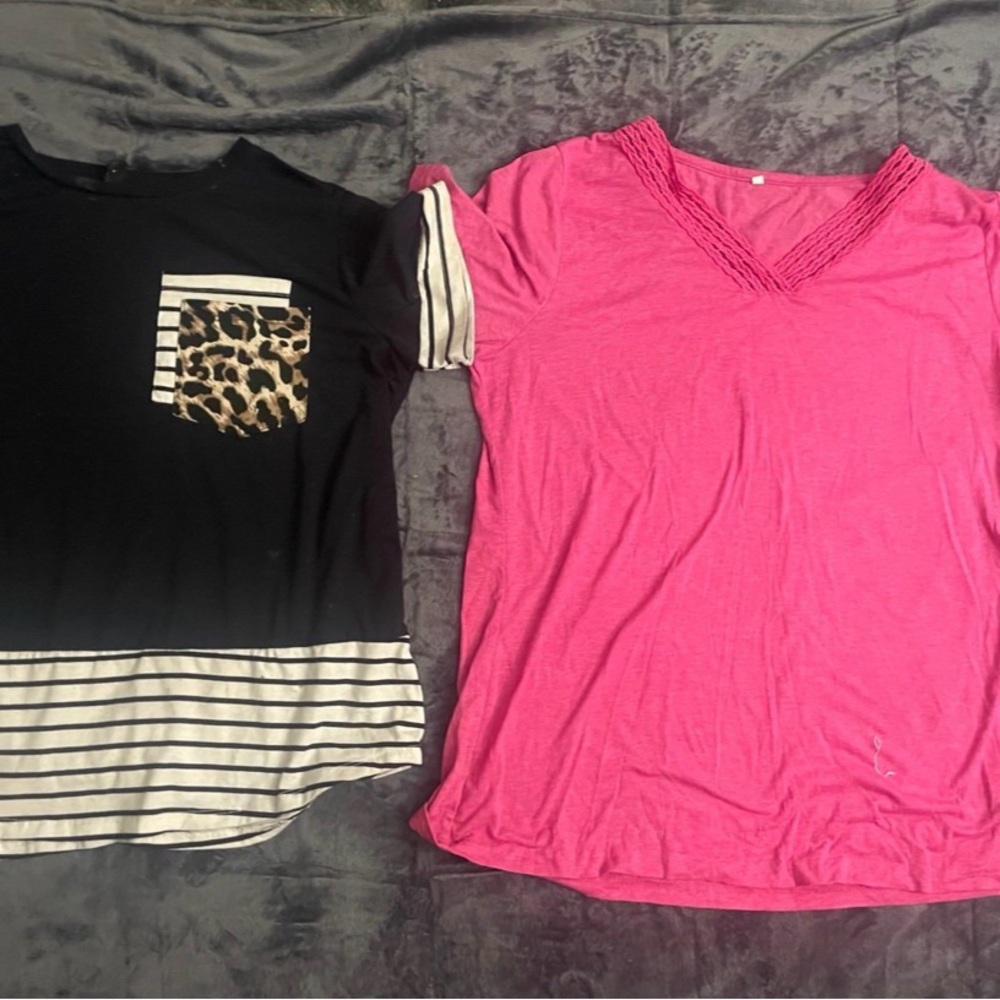 Pink and Black Short Sleeve Tops